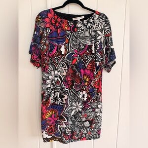 Trina Turk Black & White Floral Print dress with Bright Accent Colors